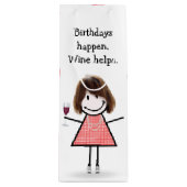 Birthday Stick Figuur Girl met rode wijn Wijn Cadeautas (Voorkant)