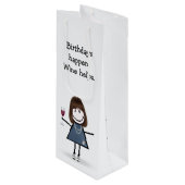Birthday Stick Figuur Girl met wijn Cadeautas (Voorkant Gekanteld)
