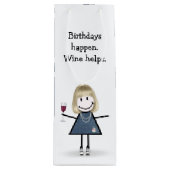 Birthday Stick Figuur Girl met wijnglas Wijn Cadeautas (Voorkant)