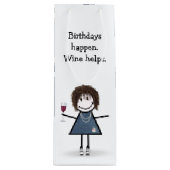 Birthday Stick Figuur Girl met wijnglas Wijn Cadeautas (Voorkant)