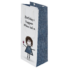 Birthday Stick Figuur Girl met wijnglas Wijn Cadeautas