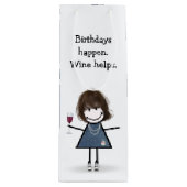 Birthday Stick Figuur Girl met wijnglas Wijn Cadeautas (Voorkant)