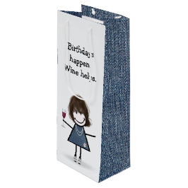 Birthday Stick Figuur Girl met wijnglas Wijn Cadeautas