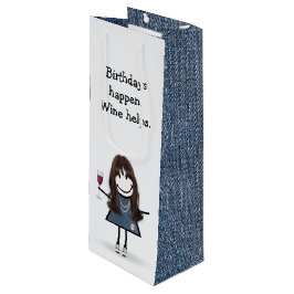 Birthday Stick Figuur Girl met wijnglas Wijn Cadeautas