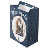 Birthday Stick Figuur Girl op Denim Medium Cadeauzakje (Voorkant Gekanteld)