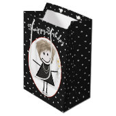 Birthday Stick Figuur Girl op poka Dots Medium Cadeauzakje (Voorkant Gekanteld)