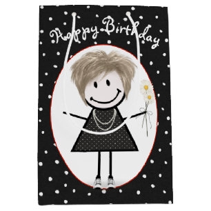 Birthday Stick Figuur Girl op poka Dots Medium Cadeauzakje