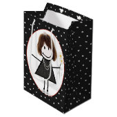 Birthday Stick Figuur Girl op poka Dots Medium Cadeauzakje (Voorkant Gekanteld)