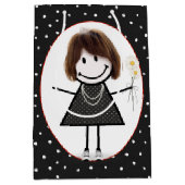 Birthday Stick Figuur Girl op poka Dots Medium Cadeauzakje (Voorkant)