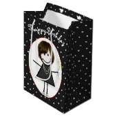 Birthday Stick Figuur Girl op poka Dots Medium Cadeauzakje (Voorkant Gekanteld)