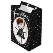 Birthday Stick Figuur Girl op poka Dots Medium Cadeauzakje (Voorkant Gekanteld)