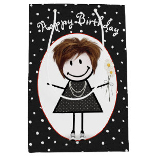 Birthday Stick Figuur Girl op poka Dots Medium Cadeauzakje