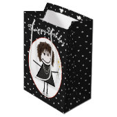Birthday Stick Figuur Girl op poka Dots Medium Cadeauzakje (Voorkant Gekanteld)