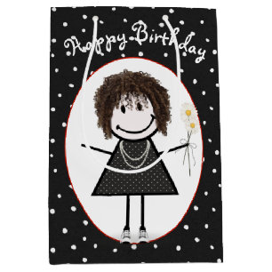 Birthday Stick Figuur Girl op poka Dots Medium Cadeauzakje