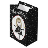 Birthday Stick Figuur Girl op poka Dots Medium Cadeauzakje (Voorkant Gekanteld)