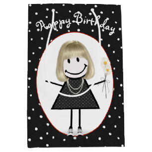 Birthday Stick Figuur Girl op poka Dots Medium Cadeauzakje