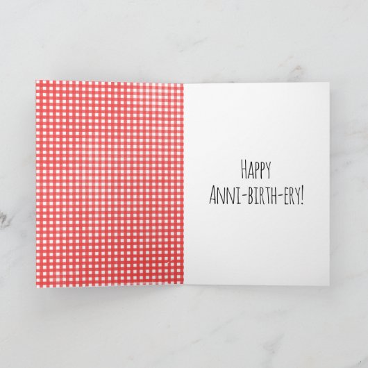 Birthday Stick Figuur Girl op Red Gingham Kaart (Binnen)