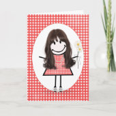 Birthday Stick Figuur Girl op Red Gingham Kaart (Voorkant)