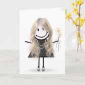 Birthday Stick Figuur Girl voor Vriend Kaart (Gele Bloem)