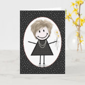 Birthday Stick Figuur Girl voor Vriend Kaart (Gele Bloem)