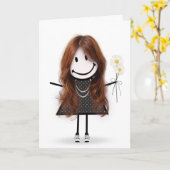 Birthday Stick Figuur Girl voor Vriend Kaart (Gele Bloem)