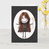 Birthday Stick Figuur Girl voor Vriend Kaart (Gele Bloem)