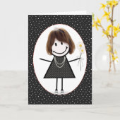 Birthday Stick Figuur Girl voor Vriend Kaart (Gele Bloem)