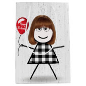 Birthday Stick Girl met ballon op hout Medium Cadeauzakje (Voorkant)