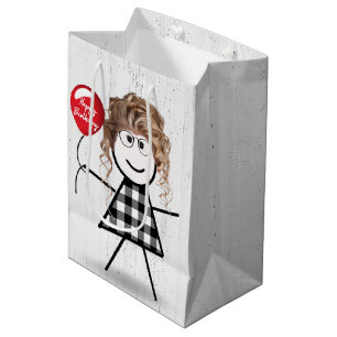 Birthday Stick Girl met ballon op hout Medium Cadeauzakje