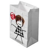 Birthday Stick Girl met ballon op hout Medium Cadeauzakje (Voorkant Gekanteld)