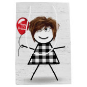 Birthday Stick Girl met ballon op hout Medium Cadeauzakje (Voorkant)