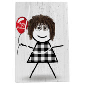 Birthday Stick Girl met ballon op hout Medium Cadeauzakje (Voorkant)