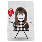 Birthday Stick Girl met ballon op hout Medium Cadeauzakje (Voorkant)