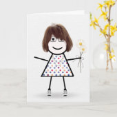 Birthday Stick Girl met Daisies Kaart (Gele Bloem)