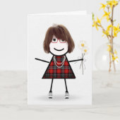 Birthday Stick Girl met Daisies Kaart (Gele Bloem)