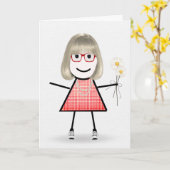 Birthday Stick Girl met Daisies Kaart (Gele Bloem)