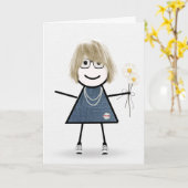 Birthday Stick Girl met Daisies Kaart (Gele Bloem)