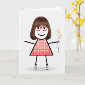 Birthday Stick Girl met Daisies Kaart (Gele Bloem)