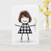 Birthday Stick Girl met Daisies Kaart (Gele Bloem)