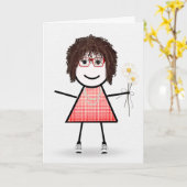 Birthday Stick Girl met Daisies Kaart (Gele Bloem)