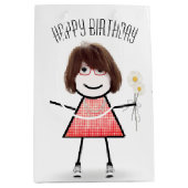 Birthday Stick Girl met Daisy Bouquet Medium Cadeauzakje (Voorkant)