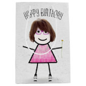 Birthday Stick Girl met Daisy Medium Cadeauzakje (Voorkant)