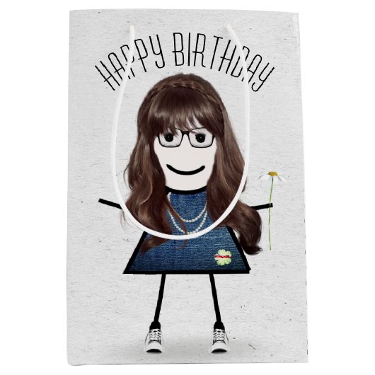 Birthday Stick Girl met Daisy Medium Cadeauzakje (Voorkant)