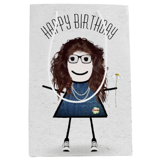 Birthday Stick Girl met Daisy Medium Cadeauzakje (Voorkant)