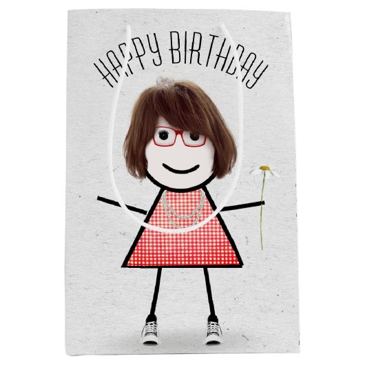 Birthday Stick Girl met Daisy Medium Cadeauzakje (Voorkant)
