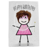 Birthday Stick Girl met Daisy Medium Cadeauzakje (Voorkant)