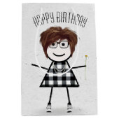 Birthday Stick Girl met Daisy Medium Cadeauzakje (Voorkant)