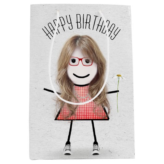 Birthday Stick Girl met Daisy Medium Cadeauzakje (Voorkant)