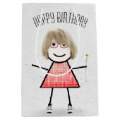 Birthday Stick Girl met Daisy Medium Gift Bag Medium Cadeauzakje (Voorkant)