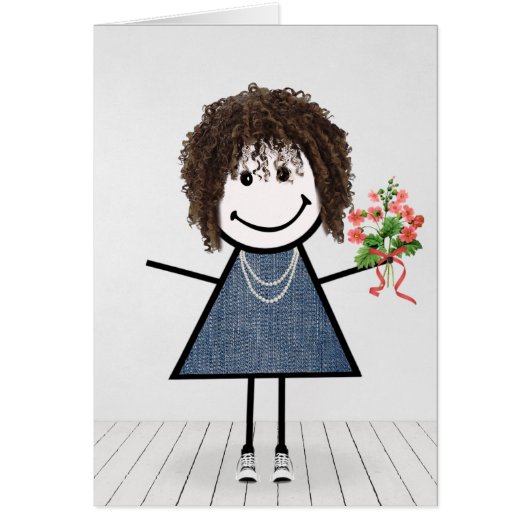 Birthday Stick Girl met Flower Bouquet (Voorkant)